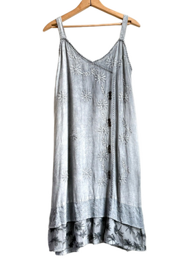 Raya Sun Silver Embroidered Grey Bohemian Whimsigoth Sun Dress boho Sundress XL